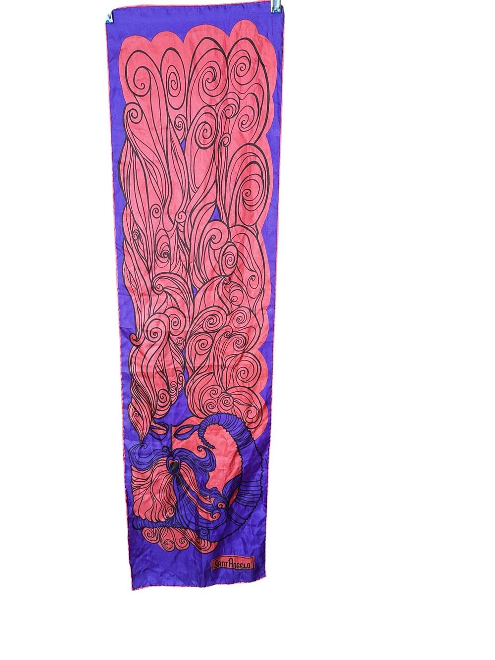 Vintage 1960s Giorgio Sant'Angelo Sally Gee Silk Scarf "River God" Mod Pop Art